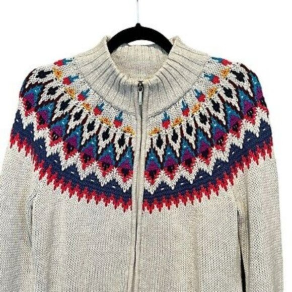 RL CHAPS Lt Grey Colorful Full Zip Fair Nordic Isle Sweater EUC sz XL - Picture 6 of 12